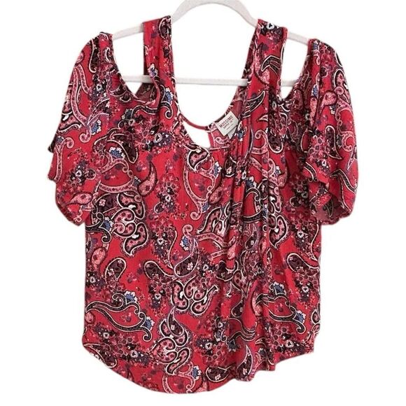 Mossimo Red Paisley Cold Shoulder Blouse Top XXL - Picture 1 of 3